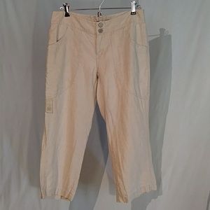 Express Natural Linen Lace Up Back Capri Pants